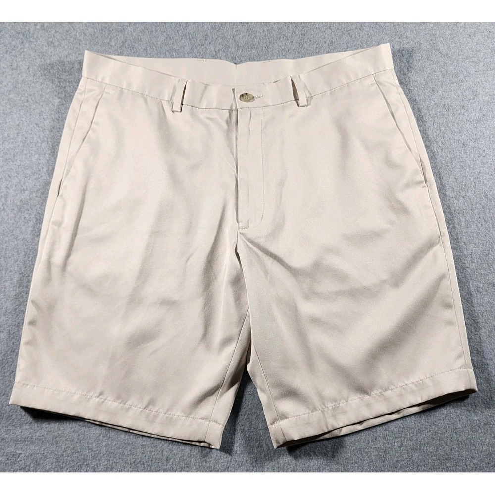 Perry Ellis Men's Khaki Chino Shorts, Size 32, 9" Inseam, Tan/Beige, Flat Front